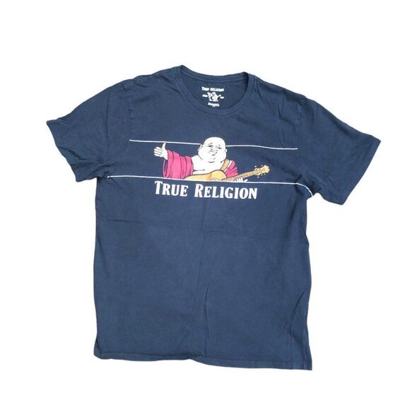 TRUE Religion T Shirt Peekaboo Buddha Large Black BIG LOGO - Picture 5 of 8